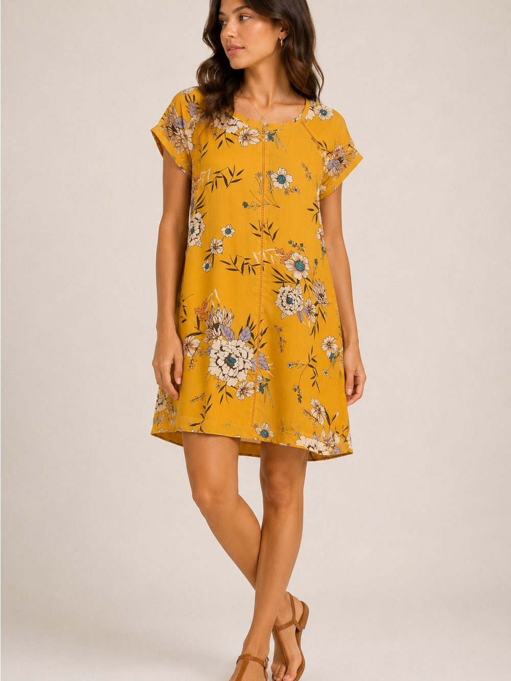 miami Yellow Floral Sleeveless Dress